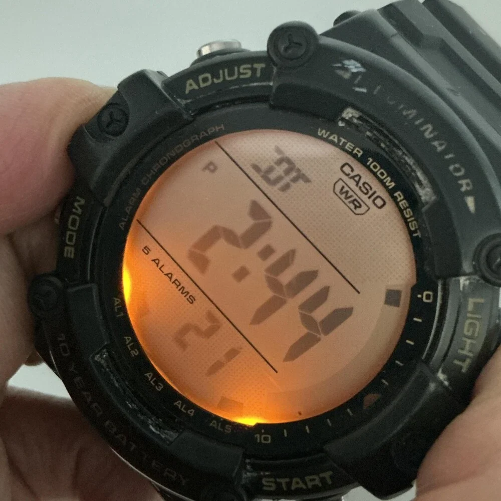 Casio AE-1500WH Mens Watch 51mm Silver Tone Digital Black Alarm New Battery